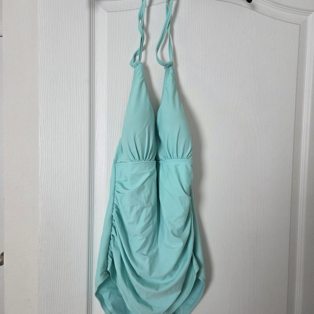 Halter One-Piece Swimsuit in Aqua